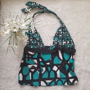 DKNY tankini swim top green black sz Medium